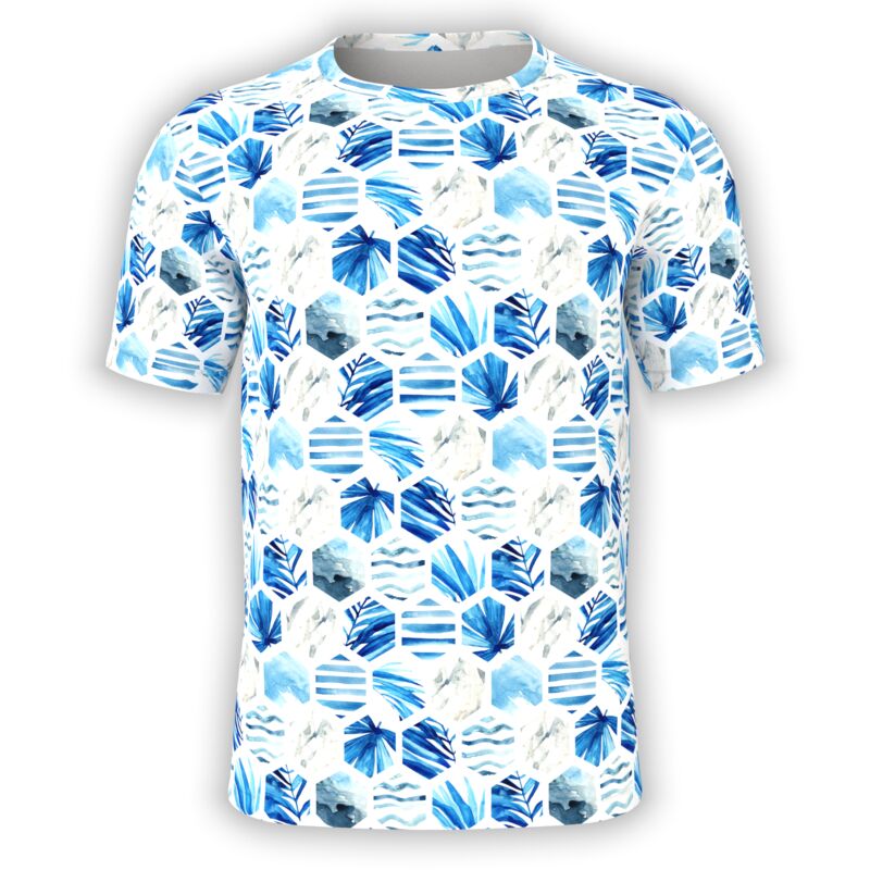 Ocean Blue Hexagon Leaves T-Shirt Thumbnail