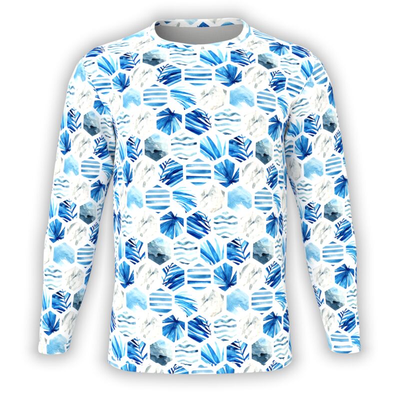 Ocean Blue Hexagon Leaves Long Sleeve Thumbnail