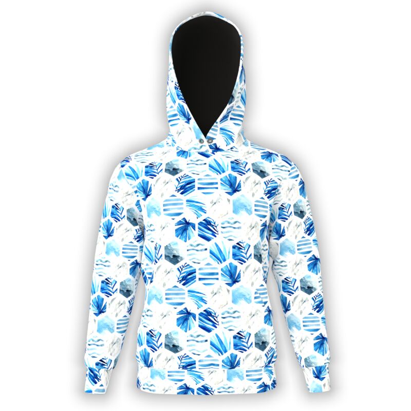 Ocean Blue Hexagon Leaves Hoodie Thumbnail